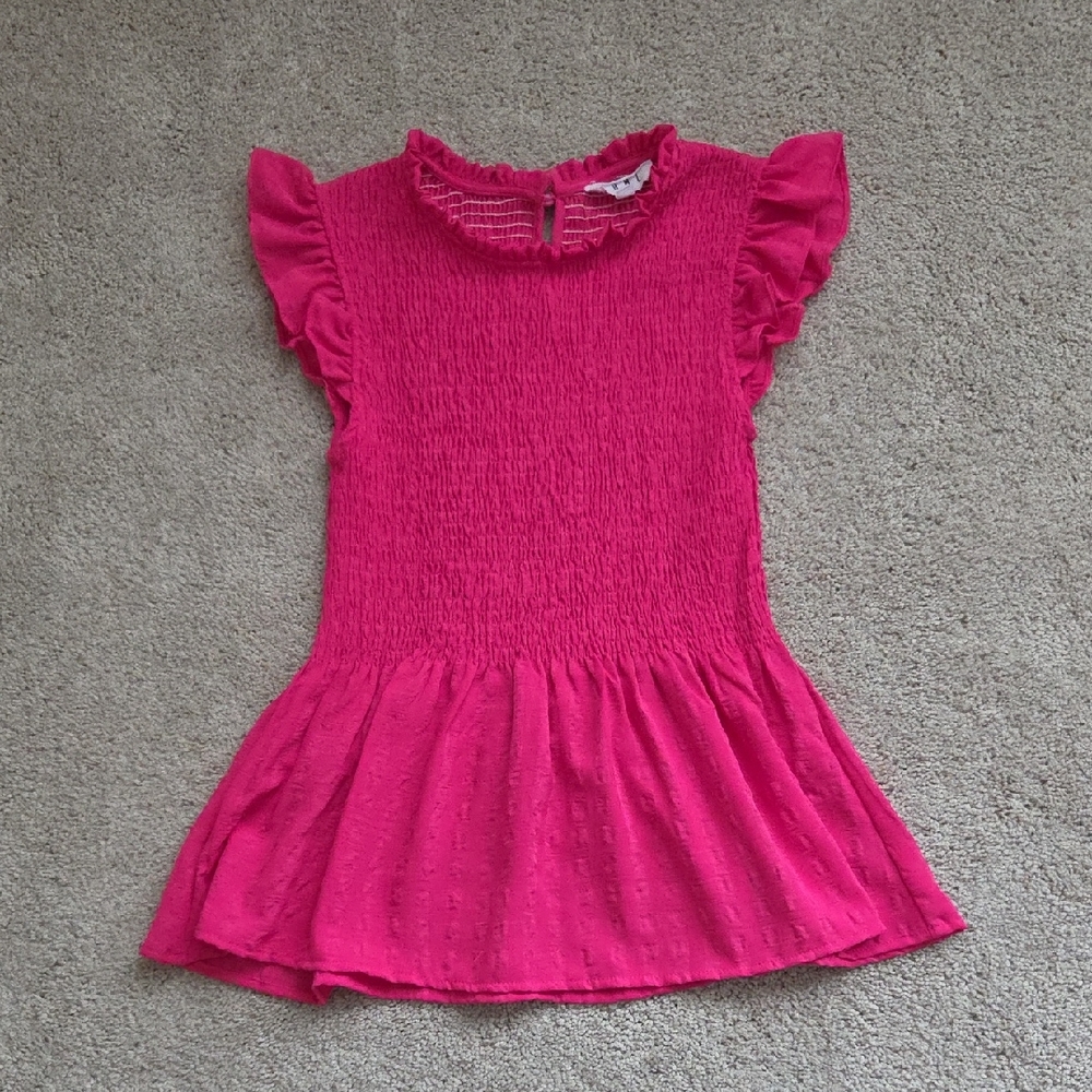 THML Hot Pink Smocked Peplum Top with Ruffle Sleeves